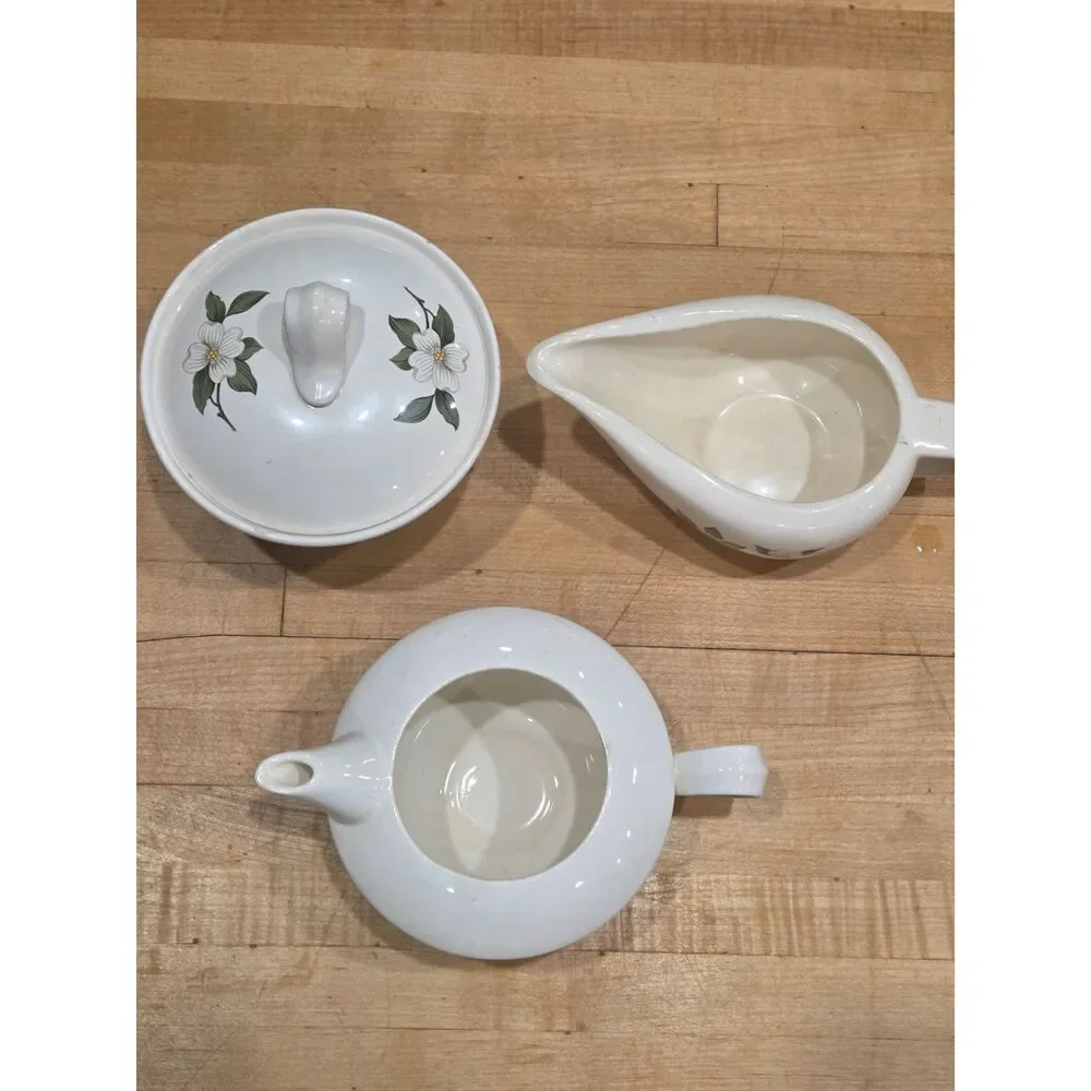 Vintage Homer Laughlin Debutante Dogwood 3-Pc Tea Set Teapot Sugar Bowl Creamer